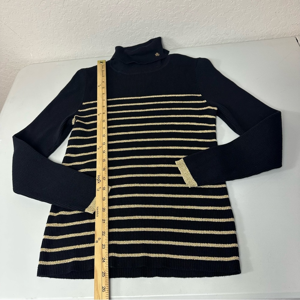 Lauren Ralph Lauren Y2K Gold Metallic Striped Classic Long Sleeve Sweater Large - Picture 6 of 9